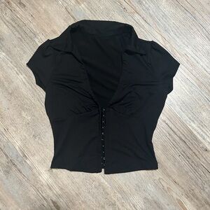 Cinched Waist Black Women's Top